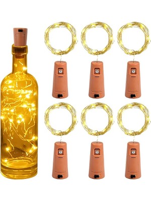 6 x Şişe Işığı 2 M 20 LED Şişe Işık Zinciri Mantar Işık Zinciri Pilli Şişe, Aydınlatma Dekorasyonu, Noel, Cadılar Bayramı, Parti, Düğün, Bahçe Için (Sıcak Beyaz)