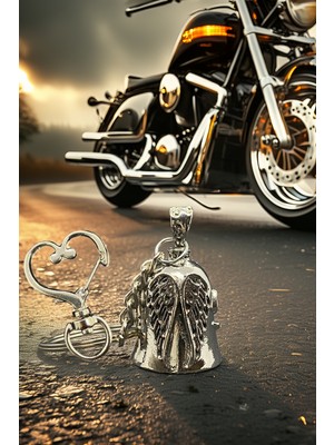 Çelik Anahtarlık Şans Çanı Guardian Bell Melek Kanadı Model Koruyucu Çelik Motosiklet Luck Bell