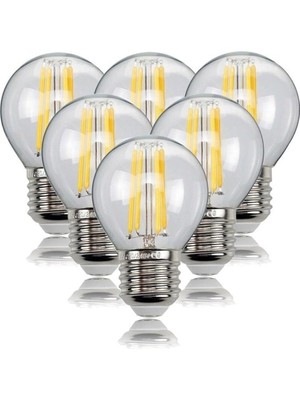 Geldi 6 Watt Mini Top Ampul LED Filament G45 Şeffaf Cam Rustik Ampul E27 Duy 3000K Gün Işığı 6 Adet