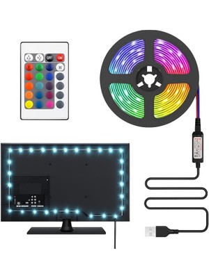 ve Pc Arkası Rgb Şerit LED Işık Seti - 3 Metre, USB Girişli, Kumandalı, 352 Renk Seçeneği, IP20 Iç Mekan, 4W Düşük Enerji Tüketimi CT4566