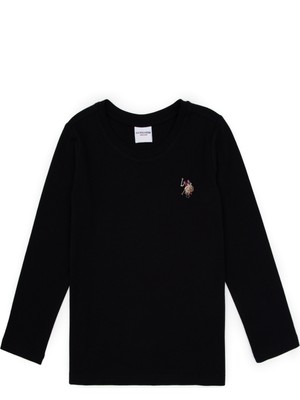 U.S. Polo Assn. Kız Çocuk Siyah Bisiklet Yaka Basic Sweatshirt 50317915-VR046