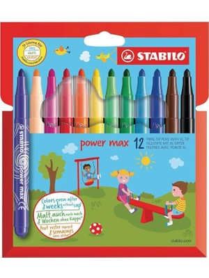 Power Max - Keçe Uçlu Boya Kalemi - 12'li Kutu - Çeşitli Renkler