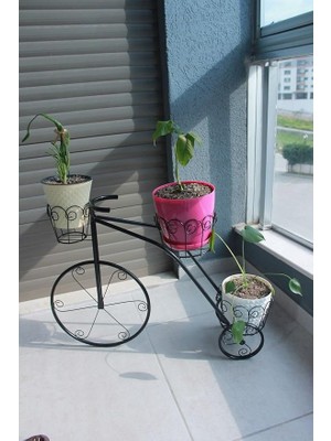 Pearl Shop Gözlü Ferforje Bisiklet Saksılık Metal Çiçeklik Dekoratif Bitki Standı