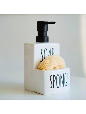 Pearl Shop Sıvı Sabunluk ve Süngerlik Seti – Mutfak Banyo Düzenleyici, Seramik Sabunluk Pompalı, Sünger Organizer, Şık ve Pratik Lavabo Üstü Deterjanlık Şık ve Pratik Banyo 17 x 9 cm Sünger Hediyeli