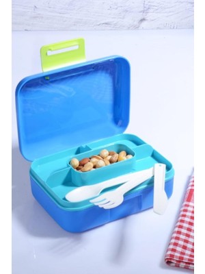 Pearl Shop Design Kendinden Kaşıklı 5 Bölmeli 2 Katlı Beslenme Kutusu (Mavi)