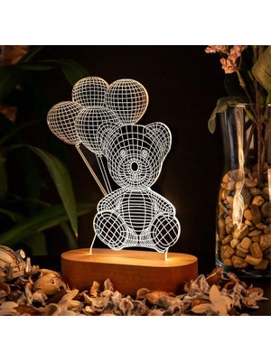 Pearl Shop Tutan Sevimli Ayıcık 3 Boyutlu LED Lamba USB Bağlantılı Sarı Işık