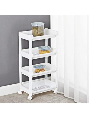 Pearl Shop Org-74 Tekerlekli Raf Ünitesi 4 Katlı - Çok Amaçlı Raf - Düzenleyici Raf - Banyo Mutfak Rafı Beyaz