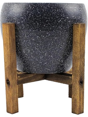Pearl Shop Tasarımı Ev Dekorasyon Gri Granit Toprak Saksı Saksılık Salon Çiçeklik 4 Ayaklı - 15 cm