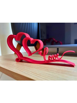 TSC Sevgililer Günü Iki Kalp Aşk Pla Baskı Kırmızı Renk Hediyelik Eşya