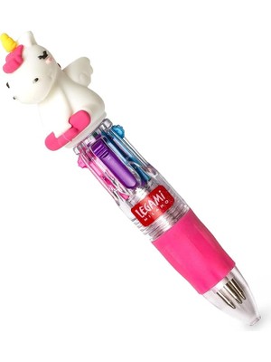 Pearl Shop - Mini Tükenmez Kalem, 4 Renk, Mini Magic Rainbow, 2,3 x 10 Cm, Mürekkep 4 Renk, Yeşil, Açık Mavi, Mor, Pembe, Uç 1 Mm, Ergonomik Silikon Sap