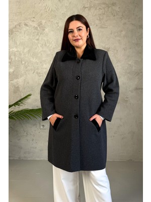 Modaplaza Kadın Yakası Kürklü Uzun Triko Hırka