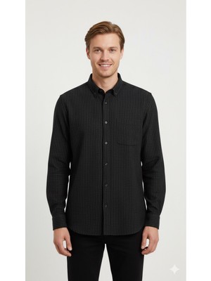 Modaplaza Erkek Slımfıt Kışlık Çizgili Gömlek 5004