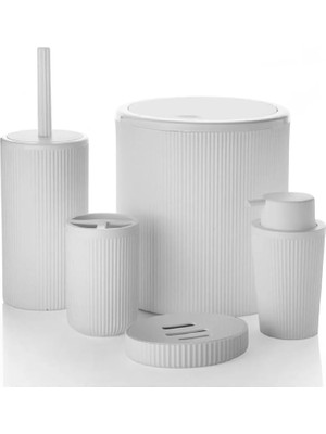 Pearl Shop Parça Akrilik Banyo Seti Çöp Kovası Tuvalet Fırçası Diş Fırçalık Sıvı Sabunluk Katı Sabunluk Beyaz