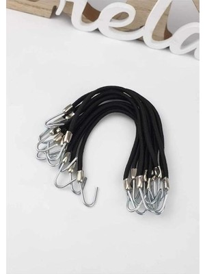 Pearl Shop Süs Dünyası Kançalı Ucu Metal Çengelli Lastik Toka 10 Adet Siyah