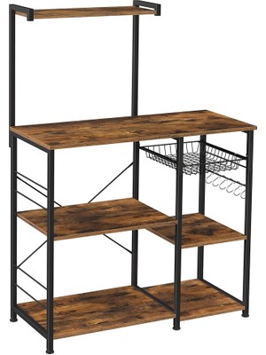 Pearl Shop Fırıncı Raflı Raf, Tel Sepetli Mikrodalga Standı, 6 S-Kanca, Mutfak Rafı, Baharatlar, Tencereler ve Tavalar Için Yardımcı Depolama Alanı, Rustik Kahverengi KKS35X