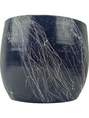 Pearl Shop Tasarımı Ev Dekorasyon Aksesuar Gri Üzeri Beyaz Mermer Efektli Toprak Saksı Saksılık Salon Çiçeklik - 19 cm