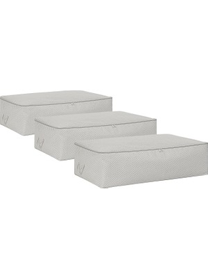 Pearl Shop Home Textile 3'lü Mega Boy Gri Balıksırtı Baza Altı Hurç Set 74 x 46 x 22 cm