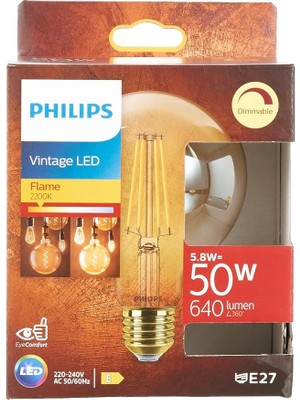 Pearl Shop Ledcla 50W G95 E27 2200K Sarı Işık Gold Dim Edilebilir Filament LED Ampul
