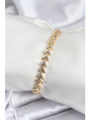 Butik Pirinç Vıp Seri Gold Zirkon Taşlı Balık Sırtı Model Kadın Bileklik