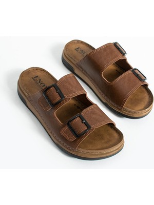 Adımist Erkek Deri(Suni) Ortopedik Çift Monta Taban Ayarlı Dikişli Şık Ev Dışarı Terliği