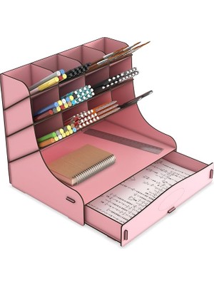 Chamber 12 Gözlü Büyük Boy Masaüstü Kalemlik Düzenleyici, Masaüstü Organizer Çekmeceli A4 Evrak Rafı (Pembe)