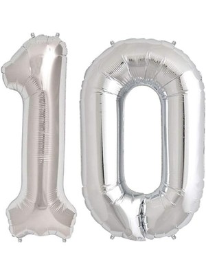 Marifetlerim - 10 Rakamı Gümüş Folyo Balon 16 Inch 40 cm