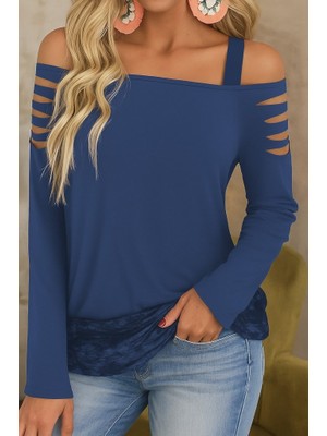 Arben Boutique Kadın Uzun Lazer Kesik Detaylı Askılı Viskon Iki Iplik Bluz