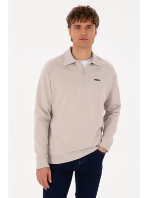 U.S. Polo Assn. Erkek Regular Fit Yarım Fermuarlı Şardonlu Taş Basic Sweatshirt 50313783-VR049