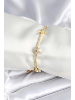 Butik Pirinç Gold Renk Yıldız Model Kadın Bileklik