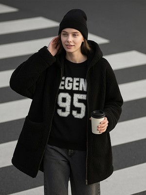 LTB Uzun Kollu Sıfır Yaka Slogan Baskılı Siyah Sweatshırt