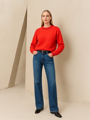 LTB Uzun Kollu Bisiklet Yaka Triko Kırmızı Kazak