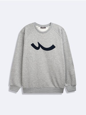 LTB Uzun Kollu Sıgn Baskılı Sıfır Yaka Gri Sweatshırt