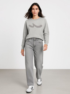 LTB Uzun Kollu Bisiklet Yaka Sıgn Baskılı Gri Sweatshırt