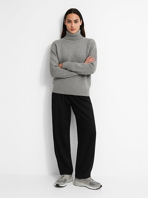 LTB Uzun Kollu Balıkçı Yaka Triko Gri Kazak