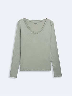 LTB Uzun Kollu V Yaka Basıc Yeşil Sweatshırt