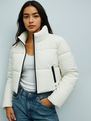 LTB Kısa Şişme Önü Fermuarlı Beyaz Mont