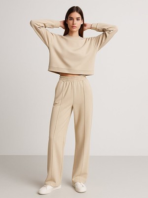 LTB Yüksek Bel Rahat Kesim Krem Eşofman