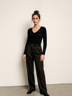 LTB Uzun Kollu V Yaka Basıc Siyah Sweatshırt