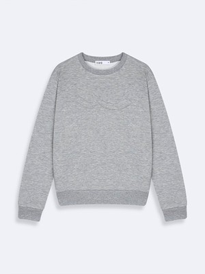 LTB Uzun Kollu Sıgn Baskılı Bisiklet Yaka Gri Sweatshırt