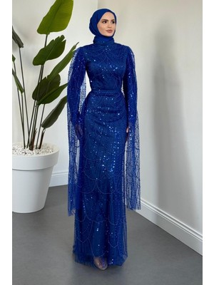 Merven Akyüz Eloria Pelerinli Boncuk Işlemeli Abiye Sax