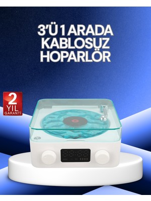 Astraltech 3-1 Kablosuz Bluetooth Hoparlör - Gece Lambalı, Saatli, Retro Tasarım