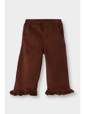 DeFacto Kız Bebek Beli Lastikli Wide Leg Düz Paça Kadife Pantolon G1665A525WN