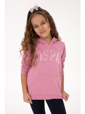 U.S. Polo Assn. Kız Çocuk Pembe Payet İşlemeli Kapüşonlu Basic Sweatshirt 50314312-VR167