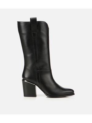 Hotiç Kadın Deri Siyah Metal Detaylı Topuklu Çizme