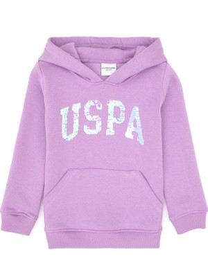 U.S. Polo Assn. Kız Çocuk Lila Payet İşlemeli Şardonlu Kapüşonlu Basic Sweatshirt 50314257-VR034
