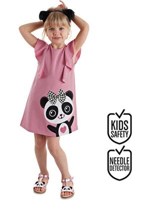 Denokids Kız Çocuk Elbisesi Fırfır Detaylı Panda Desenli Pamuklu Kumaş Türkiye Üretimi