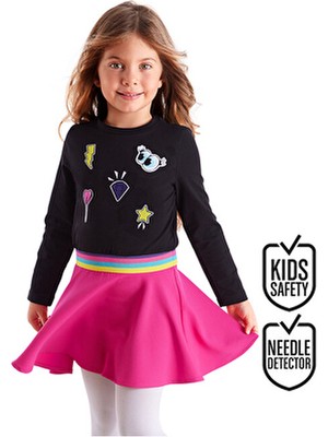 Mshb&G Kız Çocuk Emojili Beli Lastikli Siyah Pembe Kışlık Elbise Günlük Kullanım İçin