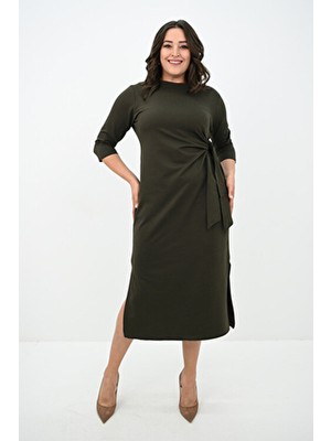 Koza Butik Kadın Büyük Beden Bel Bağlama Detaylı Elbise Şık ve Rahat 125 cm