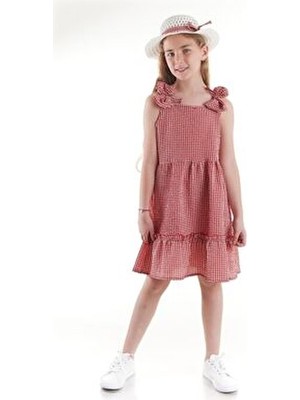 Ahengim Kız Çocuk Elbisesi Gofre Pötikare Şapkalı Yazlık Set Pamuklu Rahat Tasarım