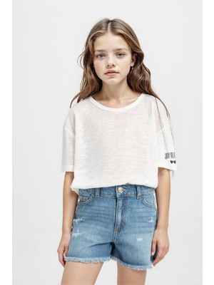 DeFacto Oversize Geniş Kalıp Bisiklet Yaka Baskılı Kısa Kollu Tişört Kız Çocuk C4606A824SM